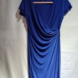 MSK Royal Blue Draped V-Neck Midi Dress